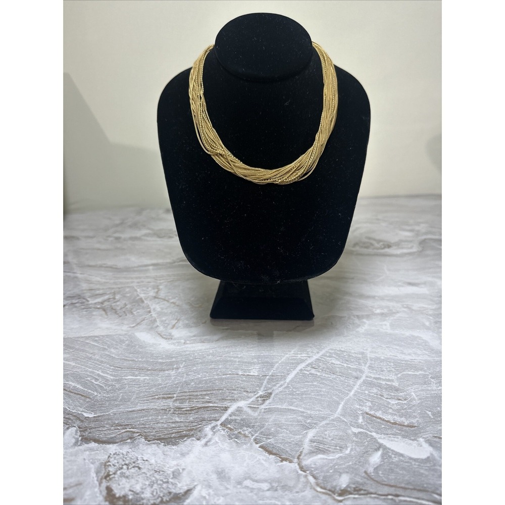 Vtg ANNE KLEIN Brushed Gold Tone‎ Necklace Chain Multi Strand Torsade Twist